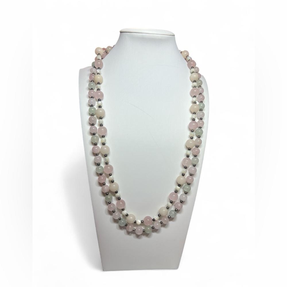 Chico's Rose Quartz Bead Necklace Strands Layering Romantic Feminine 22"‎